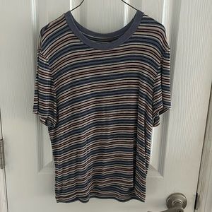 Pink, Blue, Black, And White Striped Shirt